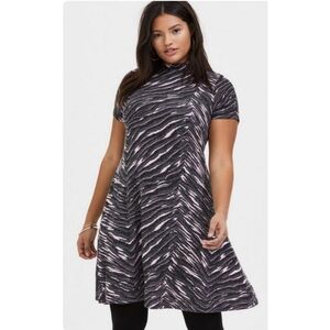 torrid | Dark Grey & Pink Zebra Hacci Mock Neck Trapeze Dress